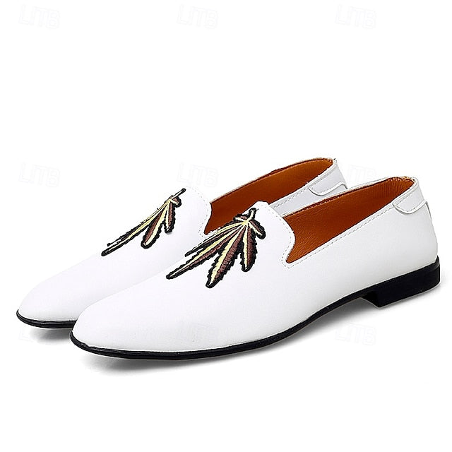 Shoes Men's Feather - Leather White with Loafers Faux Prom