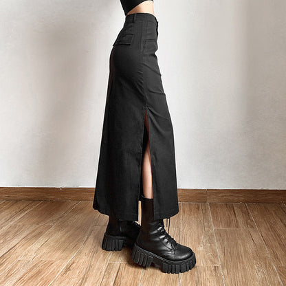 Dark Black Aesthetic Long Skirt