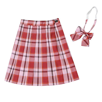 Plaid Print Pleated Skirt Bow Tie Set