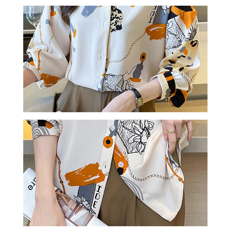 Vintage Print Chiffon Shirt Workwear