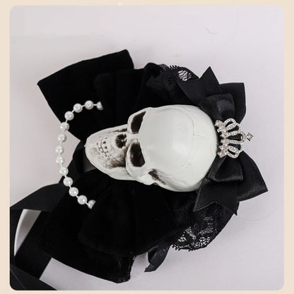 Rhinestoned Crown Black Halloween Skeleton Hairclips