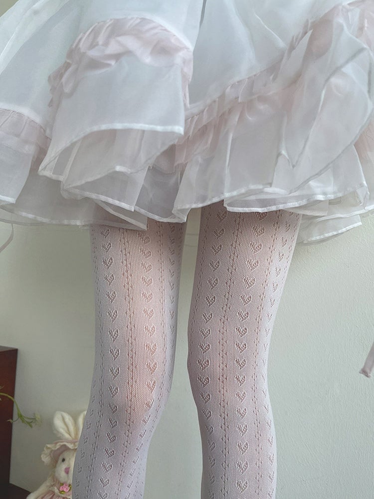 White Hollow-out Pattern Heart Lolita Tights