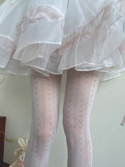 White Hollow-out Pattern Heart Lolita Tights