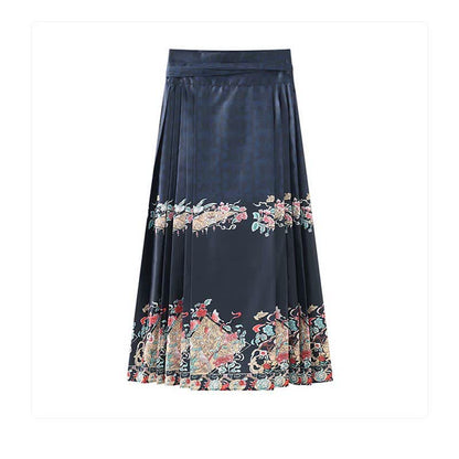 Graceful Hanfu Buckle T-Shirt Lace Up Graghic Print Pleated Skirt