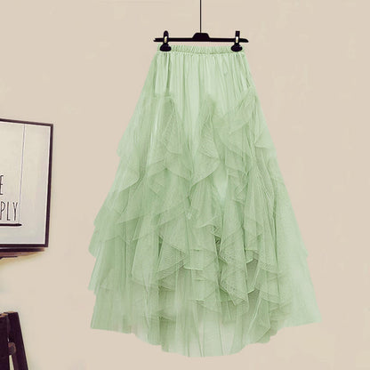 Colorblock Fake Shirt Tulle Tiered Skirt Set