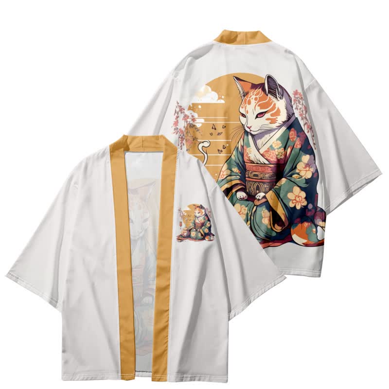 Cute Cat Warriors Print Cardigan Kimono Outerwear