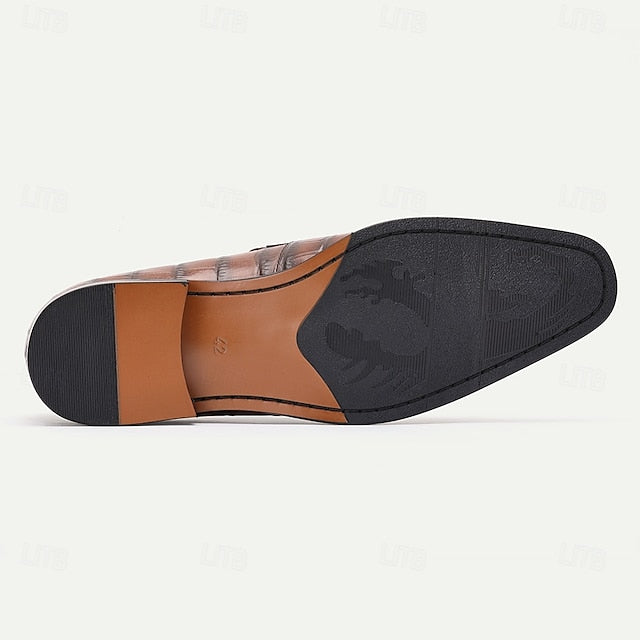 Pattern Shoes Men's - Brown Crocodile Classic Leather Dress