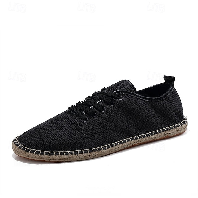 Men's Beige Shoes with Lace-Up Rope Espadrille Jute Canvas