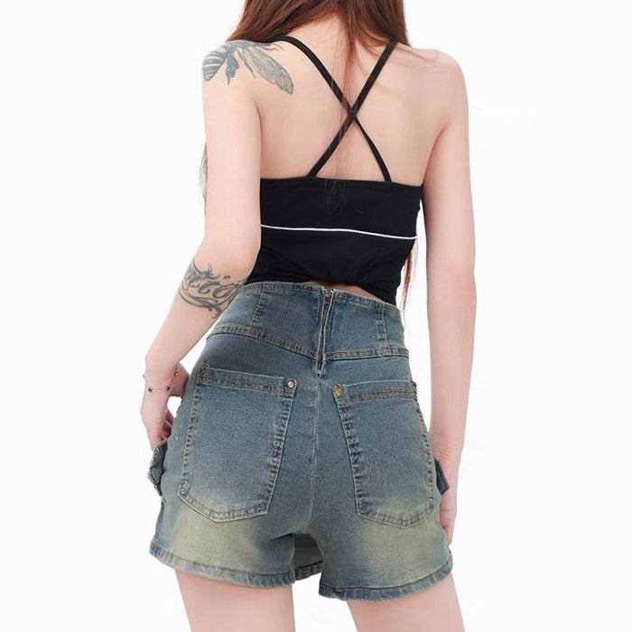 Y2K Double Buckle Denim Mini Skirt