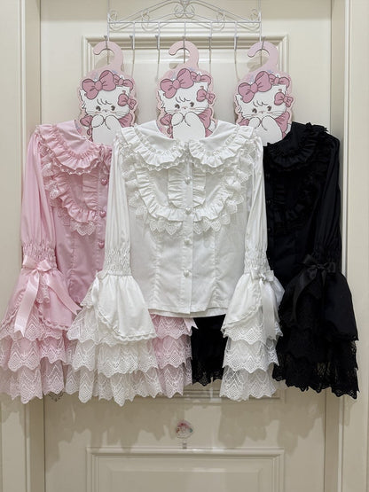Bunny White Sleeves Ears Collar Long Black Pink / Shirt