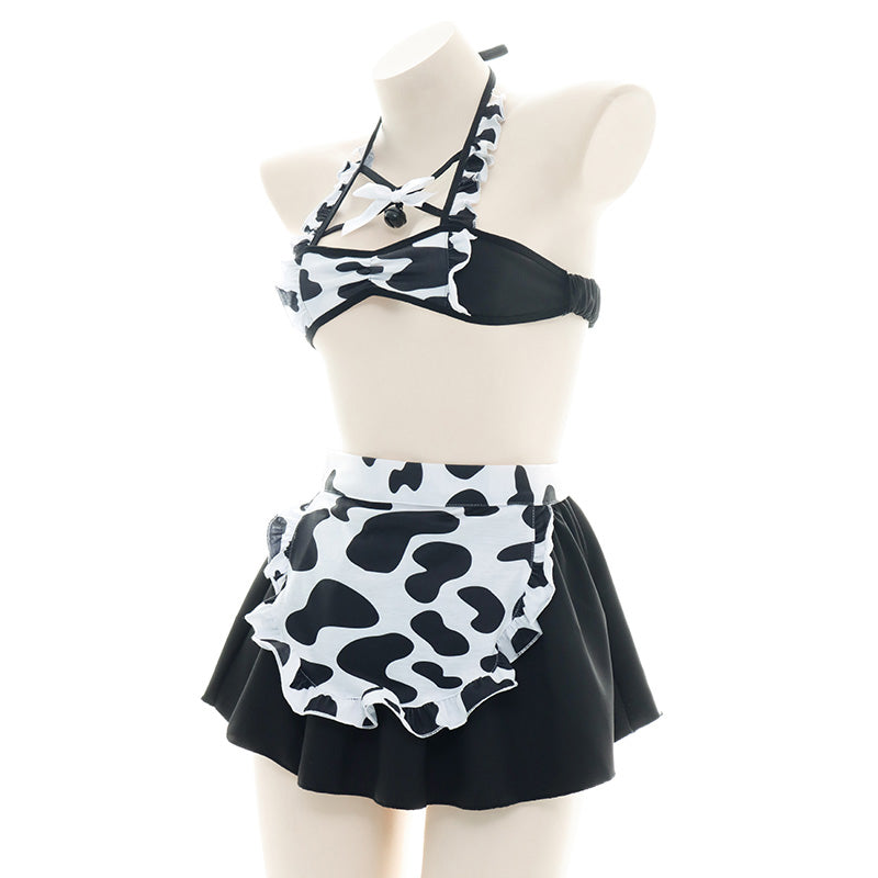 Sexy Maid Cow Print Lingerie Suit