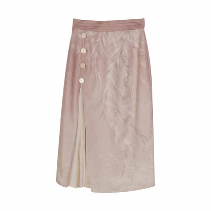 Elegant Embroidery Pink Shirt High Waist Split Pleated Skirt