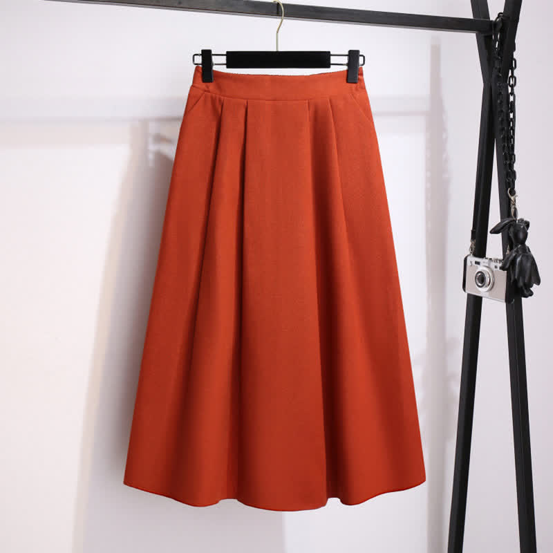 Vintage Bamboo Print Sweatshirt High Waist Pleated Skirt