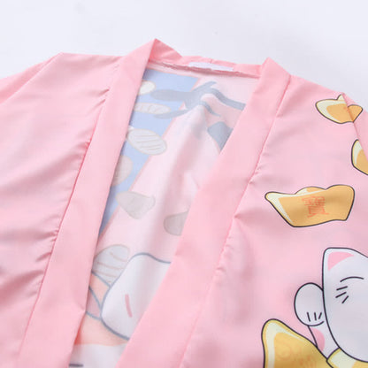 Cardigan imprimé lettre Lucky Cat Kimono Vêtements d'extérieur