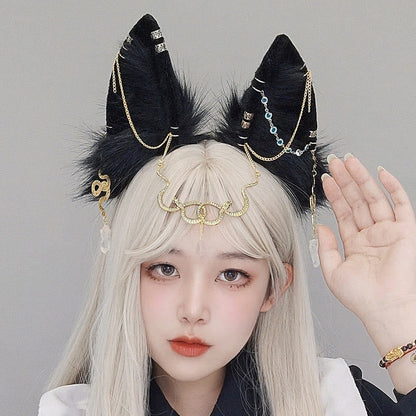 Black Snake Chain Fox Ears Furry Headband