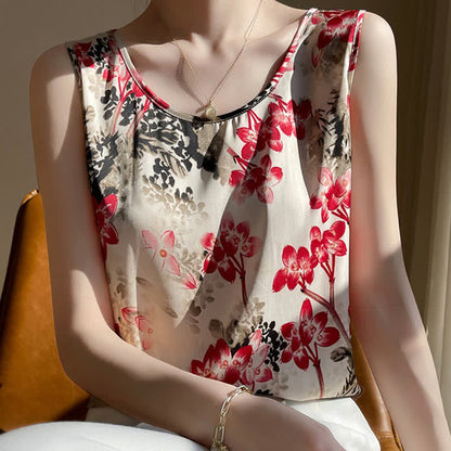 Vintage Floral Print Satin Cami Top Workwear