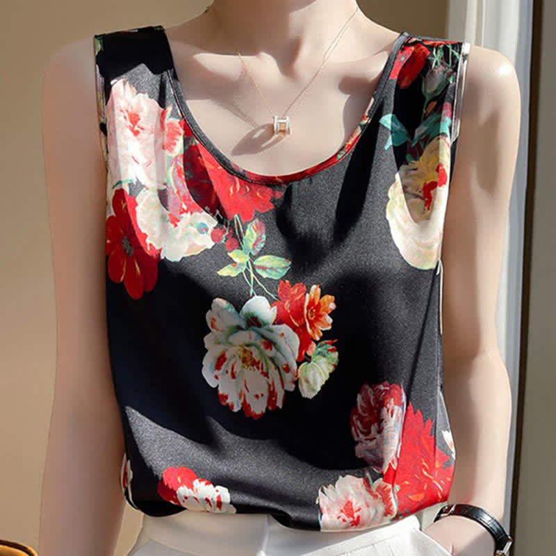 Vintage Floral Print Satin Cami Top Workwear