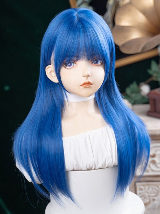 Bangs 63CM Straight Blue With Wig Length Full