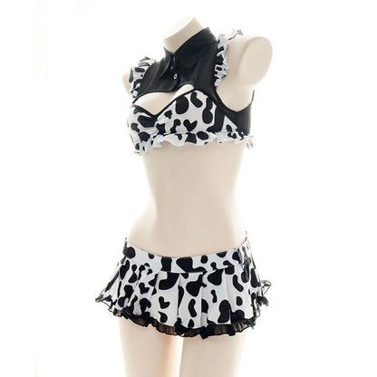 Sweet Maid Dessous-Set mit Cut-Outs und Kuh-Print