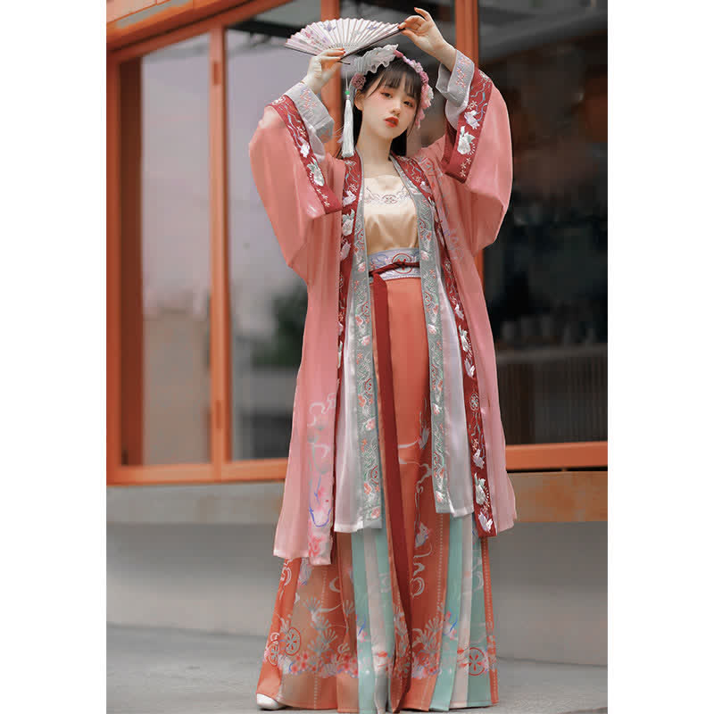 Vintage Cartoon Bunny Floral Embroidery Hanfu Set