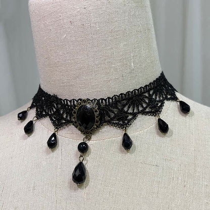 Gothic Punk Retro Lace Crystal Lolita Chocker