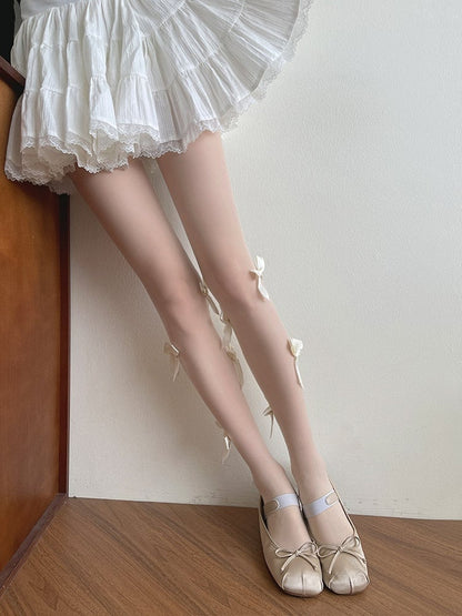 White Bowknot Tights Lolita Details Semi-sheer