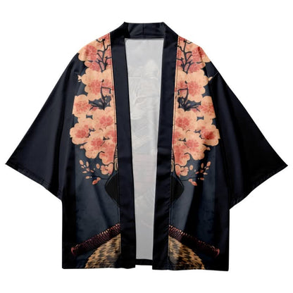 Cute Cat Warriors Print Cardigan Kimono Outerwear