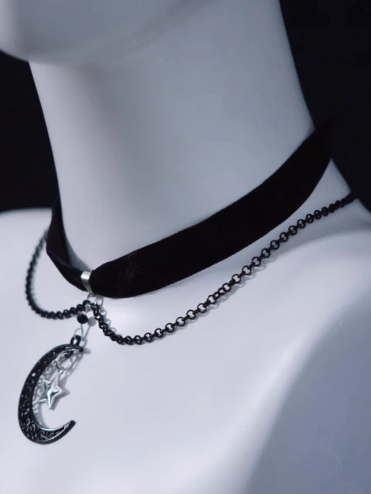 Moon Star Pendant Black Velvet Choker