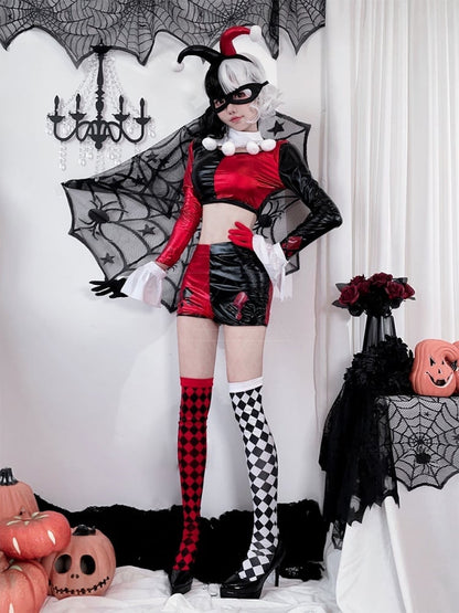 Halloween Black Red Cropped Clown Costume Top and Shorts