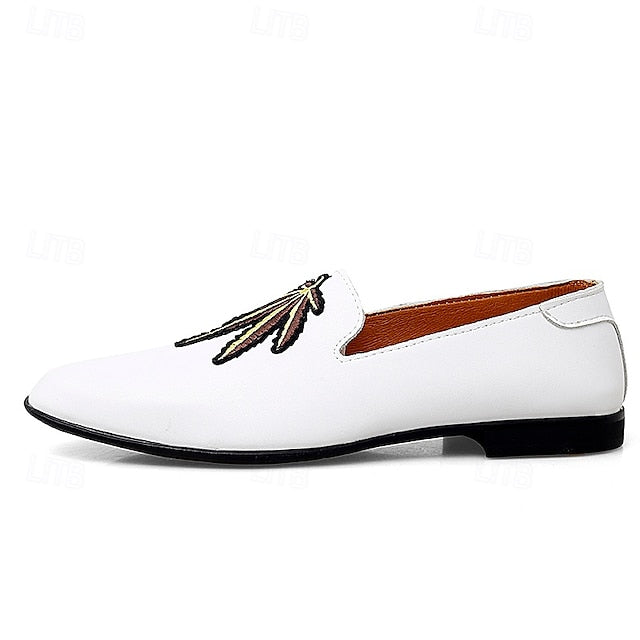 Shoes Men's Feather - Leather White with Loafers Faux Prom