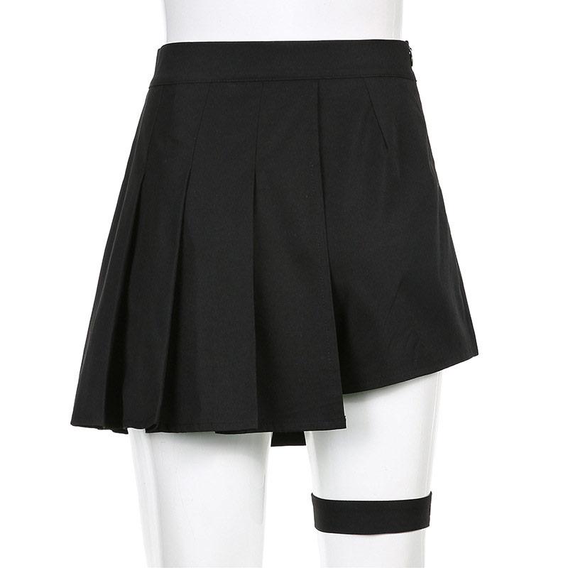 Y2K Buckle Leg Ring Mini Pleated Skirt