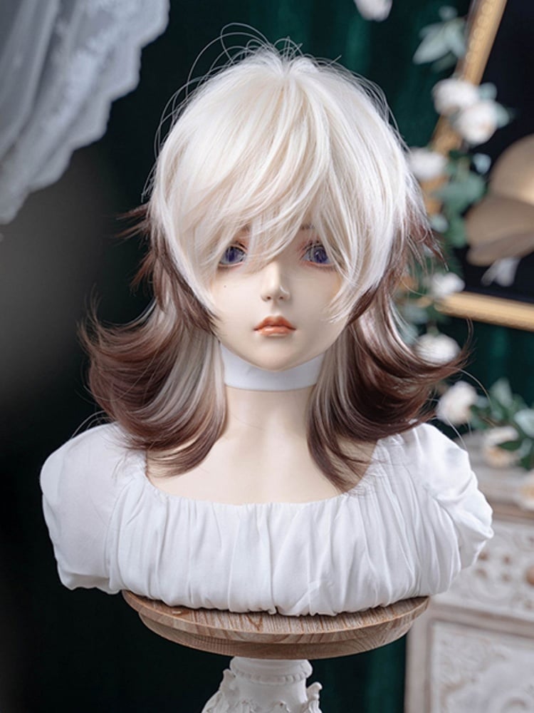 Color White 43CM Short Brown And Wig With Length Air Bangs Ouji Hair Ombre