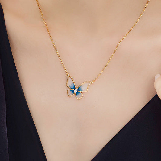 Beautiful Gradient Blue Butterfly Necklace