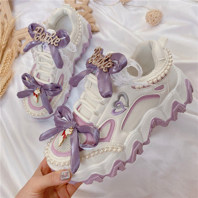 Sweet Purple Bow Lace Up Sneakers