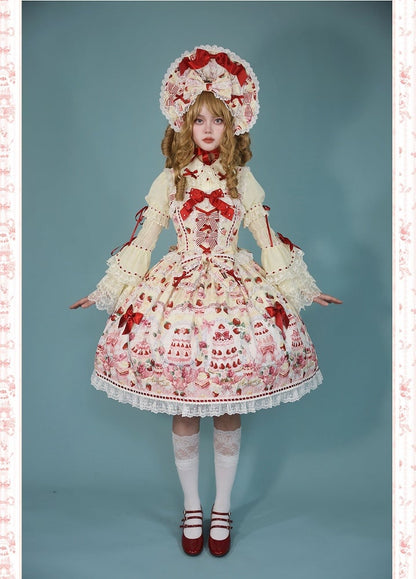 Desserts Yellow / Bow Lolita and JSK Strawberry Accents Sweet Set Full Print