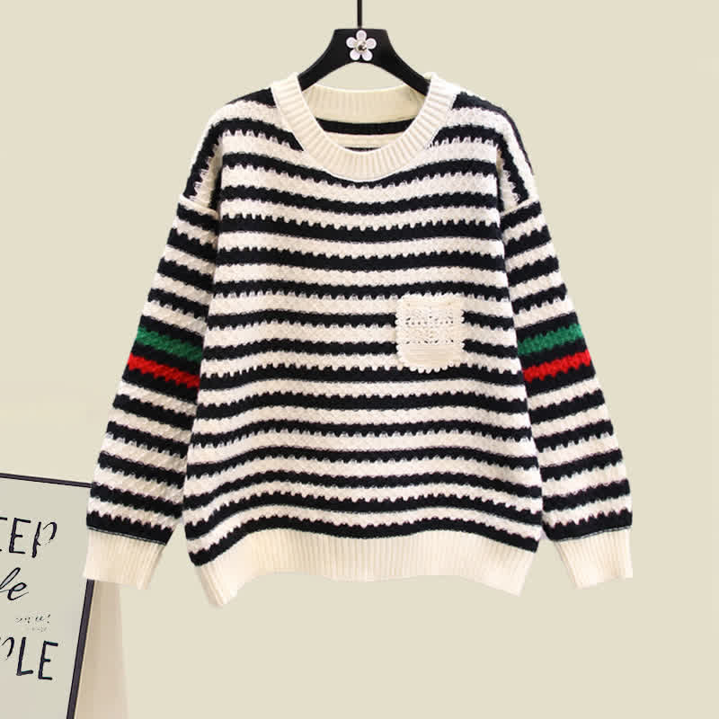 Stripe Colorblock Knit Sweater Slip Dress Set