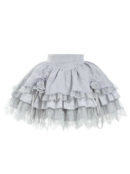 Silver Gray Drawstring Detail Layered Skirt