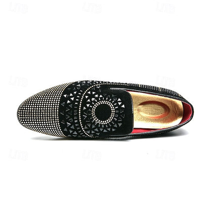 Velvet Studded Black Men's - Spiral Prom with Loafers Shoes
