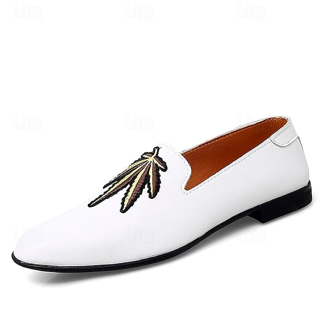 Shoes Men's Feather - Leather White with Loafers Faux Prom