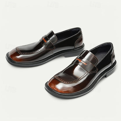 Cowhide Black with Men's Slip-On Premium Loafers Decorative