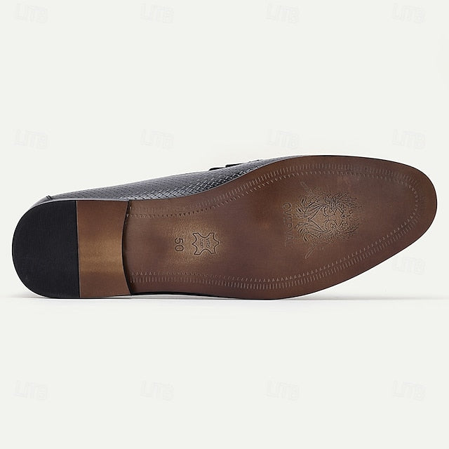 Men's – Black Premium Textured Leather 100% Loafers