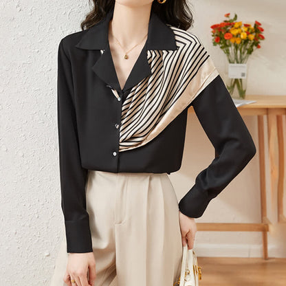 Chic Patchwork Long Sleeve Satin Shirt