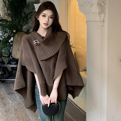 Irregular Off  Shoulder Loose Cloak Sweater Pleated Skirt