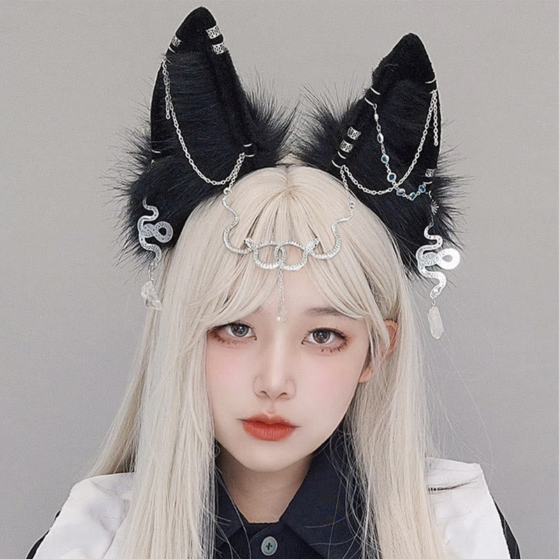 Black Snake Chain Fox Ears Furry Headband