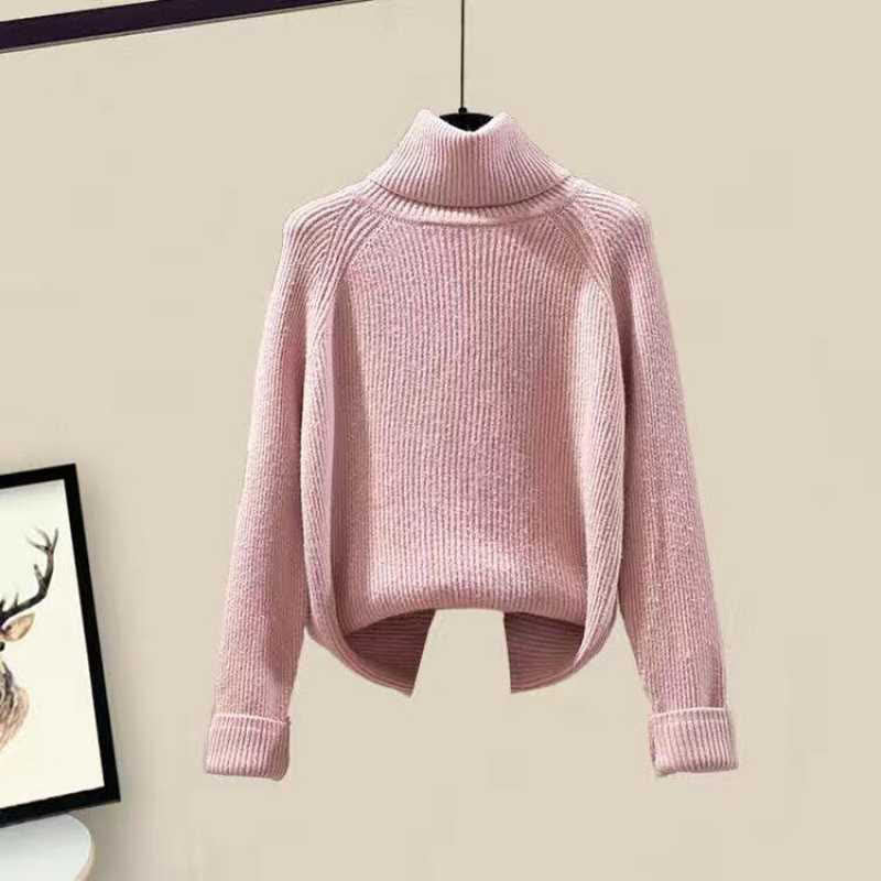 Fleece Hooded Coat Turtleneck Sweater Casual Pants