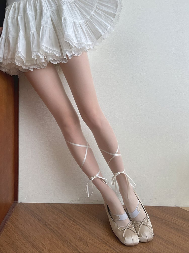 Self-tie Tights Lolita Semi-sheer Straps White