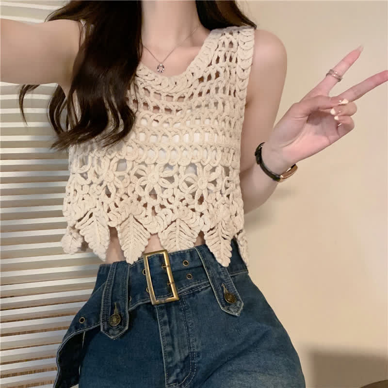 Hollow Out Crochet Crop Top Cami Top Cargo Pants