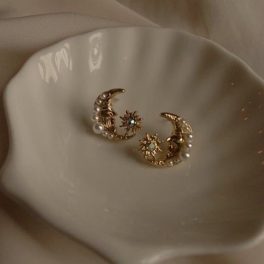 Earrings Adorned with Crescent Moon and Stars Wonderland Case