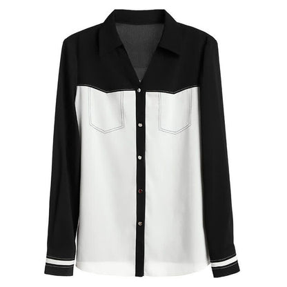 Elegant Colorblock Chiffon Shirt Workwear