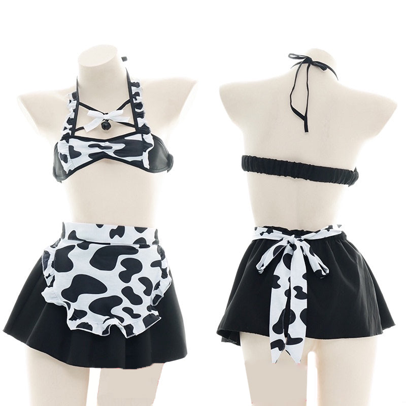 Sexy Maid Cow Print Lingerie Suit